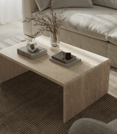 Bahoo Geneva U-Shaped Travertine Coffee Table with Integrated Storage for modern UAE living rooms.