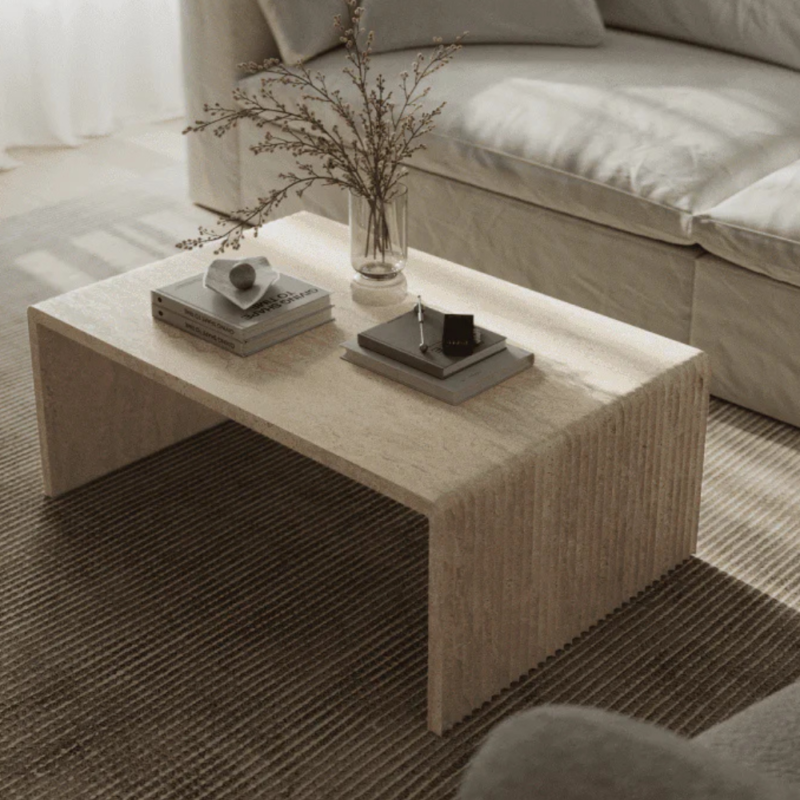 Bahoo Geneva U-Shaped Travertine Coffee Table with Integrated Storage for modern UAE living rooms.