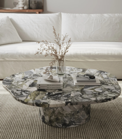Bahoo Harlowe White Beauty Marble Irregular Top Coffee Table