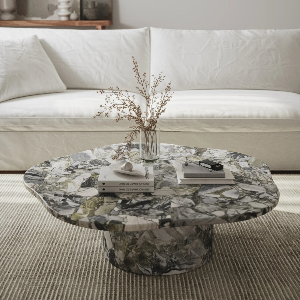 Bahoo Harlowe White Beauty Marble Irregular Top Coffee Table