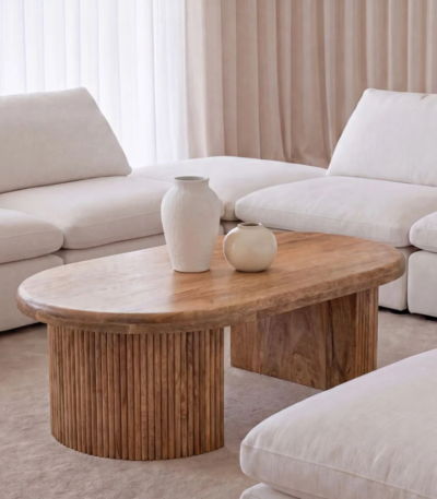 Bahoo Kimberly Oval Mango Wood Storage Coffee Table – Modern Living Room Centerpiece