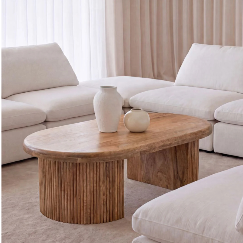 Bahoo Kimberly Oval Mango Wood Storage Coffee Table – Modern Living Room Centerpiece