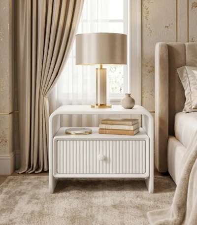 Bahoo Marbella Bedside Table – White Matte Nightstand with Storage