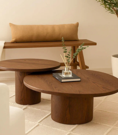 Bahoo Mariano Contemporary Oak Nesting Coffee Table Set (Set of 2) for modern UAE living room interiors.
