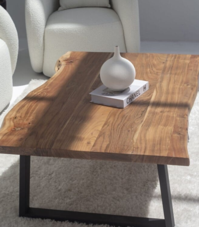 Bahoo Pariel dark acacia wood live edge coffee table with industrial metal legs