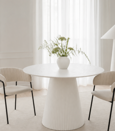 Bahoo Portola Modern Round Dining Table – Textured Melt-Glass & Matte Pedestal Base