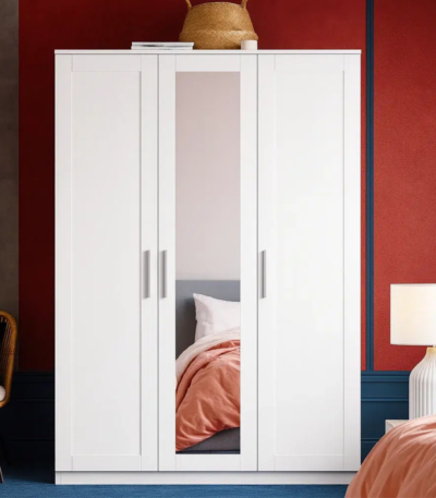 Bahoo Bergen 3-Door Wardrobe with Center Mirror and Storage Drawers for bedroom storage in UAE