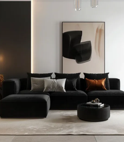Noir Luxe Black Modular Corner Fabric Sofa by Bahoo Interior UAE