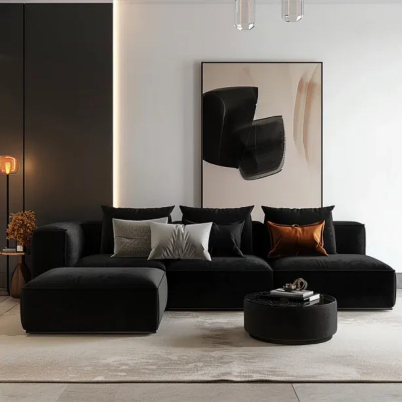 Noir Luxe Black Modular Corner Fabric Sofa by Bahoo Interior UAE