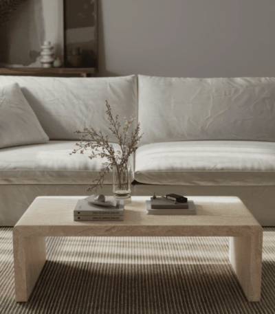 Bahoo Camden Architectural U-Shaped Travertine Coffee Table