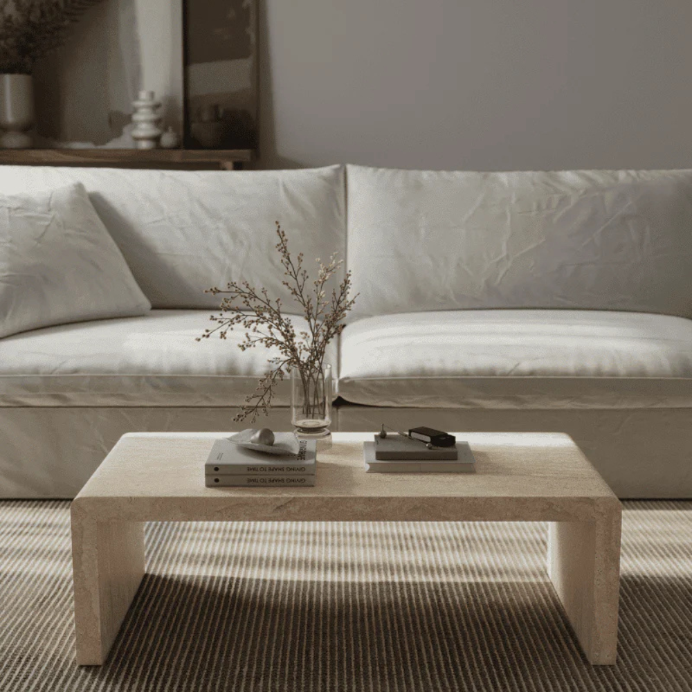 Bahoo Camden Architectural U-Shaped Travertine Coffee Table