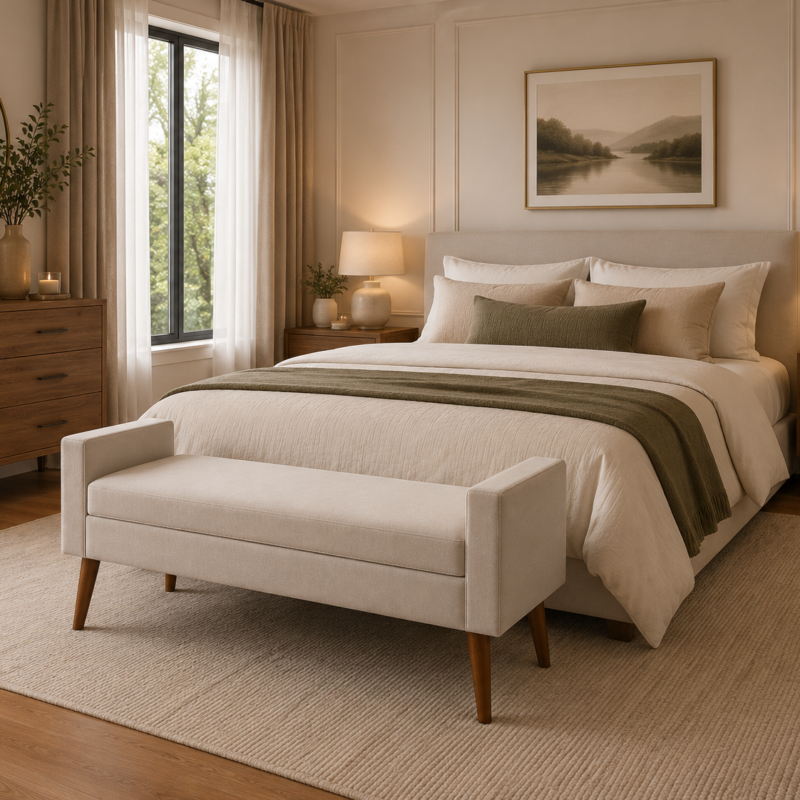 Softline Premium Upholstered Storage Bench – Modern Bed-End Ottoman by Bahoo Interior UAE