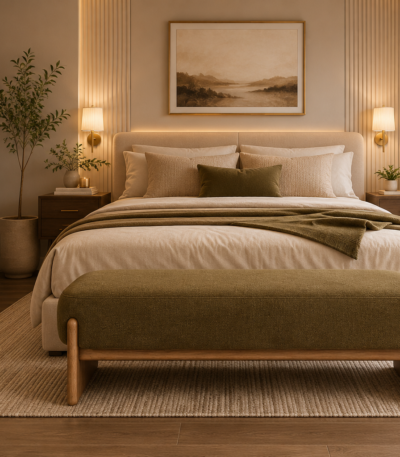 Rowan minimalist upholstered wooden storage bench for entryway or bedroom, Bahoo Interior UAE