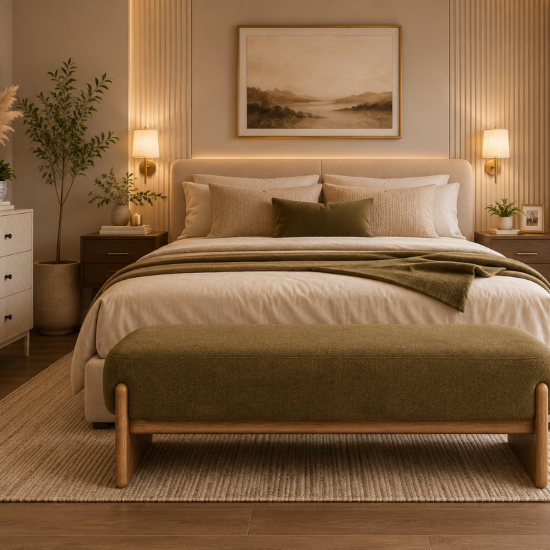 Rowan minimalist upholstered wooden storage bench for entryway or bedroom, Bahoo Interior UAE