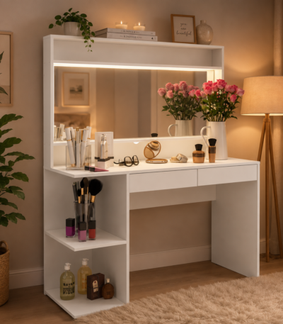 Seraphina 5-Drawer Luxury Vanity Dresser and Mirror Set by Bahoo Interior UAE for elegant bedroom decor.