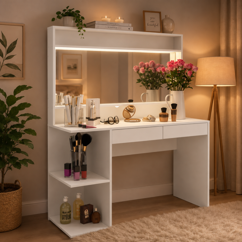 Seraphina 5-Drawer Luxury Vanity Dresser and Mirror Set by Bahoo Interior UAE for elegant bedroom decor.