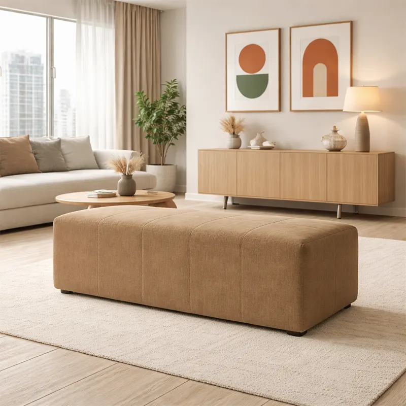 Marlowe Upholstered Bench by Bahoo Interior, elegant fabric seating for luxury home decor in the UAE.