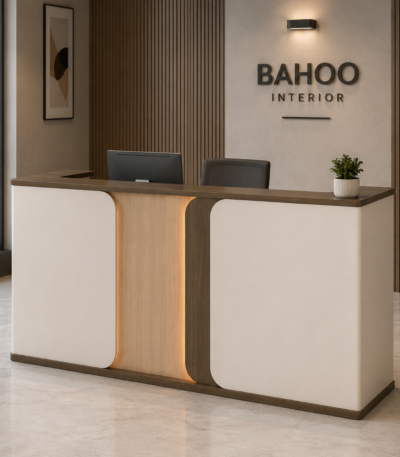 Contemporary Two-Tone Executive Reception Desk with LED Accent Lighting