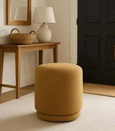 Cora Modern Round Upholstered Ottoman Pouf - elegant circular seating for contemporary home decor in Dubai