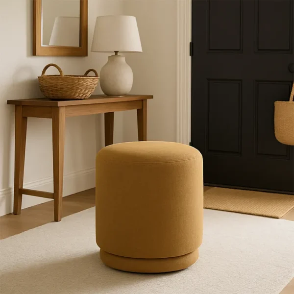 Cora Modern Round Upholstered Ottoman Pouf - elegant circular seating for contemporary home decor in Dubai