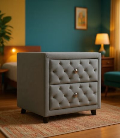 Diamond Tufted Upholstered 2-Drawer Nightstand by Bahoo Interior UAE