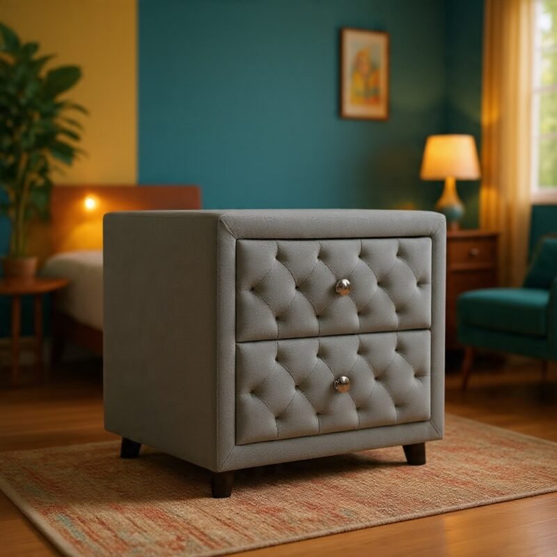 Diamond Tufted Upholstered 2-Drawer Nightstand by Bahoo Interior UAE