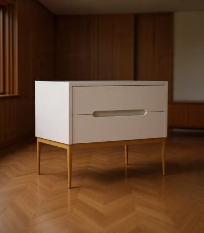 Dwarf 2-Drawer Velvet Upholstered Nightstand, luxury bedside table with soft fabric finish for modern bedrooms