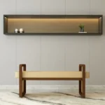 Drusilla Rattan Accent Wooden Bench with premium upholstered cushion, elegant seating for UAE homes.