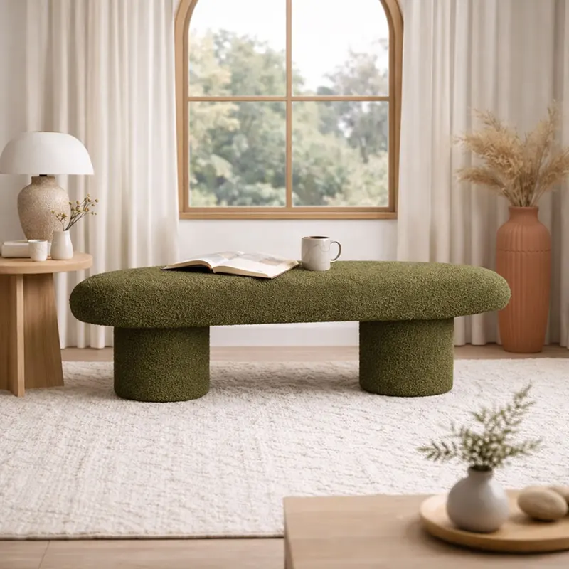 Aura Pebble Upholstered Accent Bench by Bahoo Interior UAE - modern pebble-shaped seating for luxury interiors.