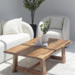 Euphemia Modern Live Edge Acacia Coffee Table with Open Storage Base