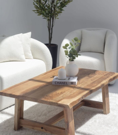 Euphemia Modern Live Edge Acacia Coffee Table with Open Storage Base