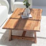 Euphemia Modern Live Edge Acacia Coffee Table with Open Storage Base - Image 7