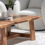 Euphemia Modern Live Edge Acacia Coffee Table with Open Storage Base - Image 3