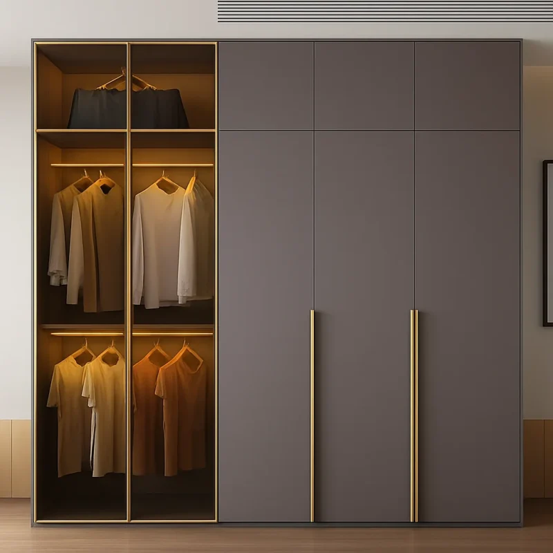 Bahoo Fujoi modular multi-zonal wardrobe system with integrated LED lighting.
