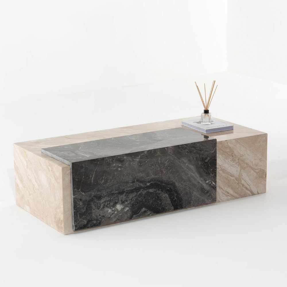 Bahoo Indra Layered Orobico Grey & Brecia Beige Marble Coffee Table