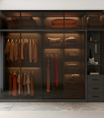 Bahoo Kallio Premium Smoked Glass Sliding Door Wardrobe with Smart LED Lighting