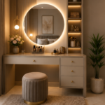 Bahoo Interior Luna Luxe LED Makeup Vanity Table with Storage Display Shelf