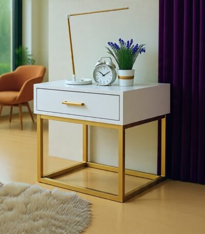 Luxeo Urban Mixed-Material Single Drawer Nightstand for modern bedroom decor by Bahoo Interior UAE