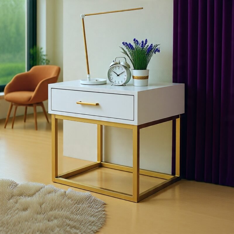Luxeo Urban Mixed-Material Single Drawer Nightstand for modern bedroom decor by Bahoo Interior UAE