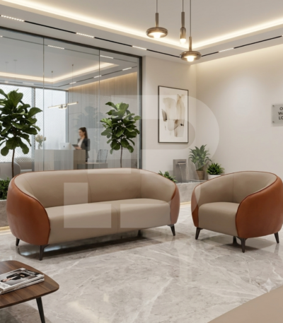 Luxury Two-Tone Curved Executive Leather Sofa Set