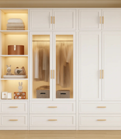 Bahoo Kallan 4-Door Modular Wardrobe System with Integrated Desk and Accent Shelving