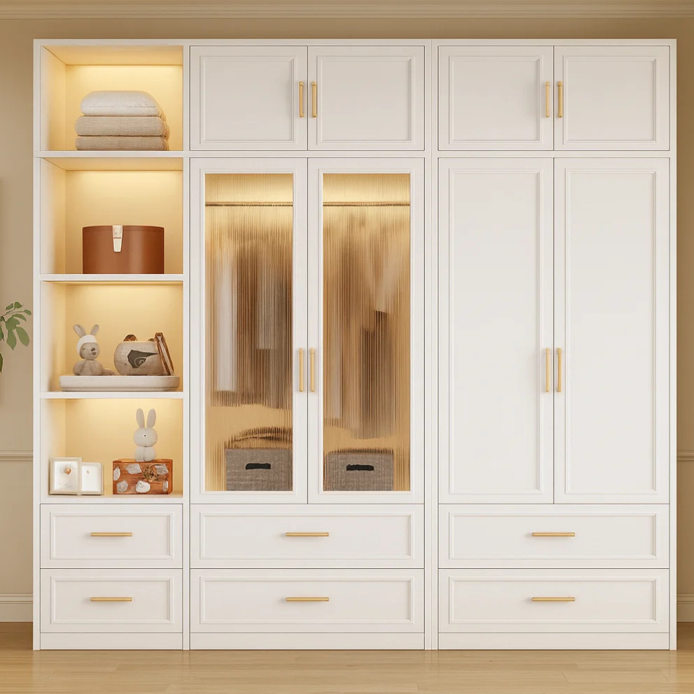 Bahoo Kallan 4-Door Modular Wardrobe System with Integrated Desk and Accent Shelving