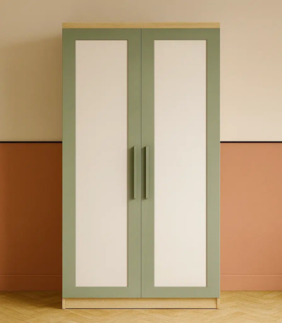 Bahoo Morten 2-Door Classic Wooden Wardrobe with hanging rail and shelves for organized bedroom storage.
