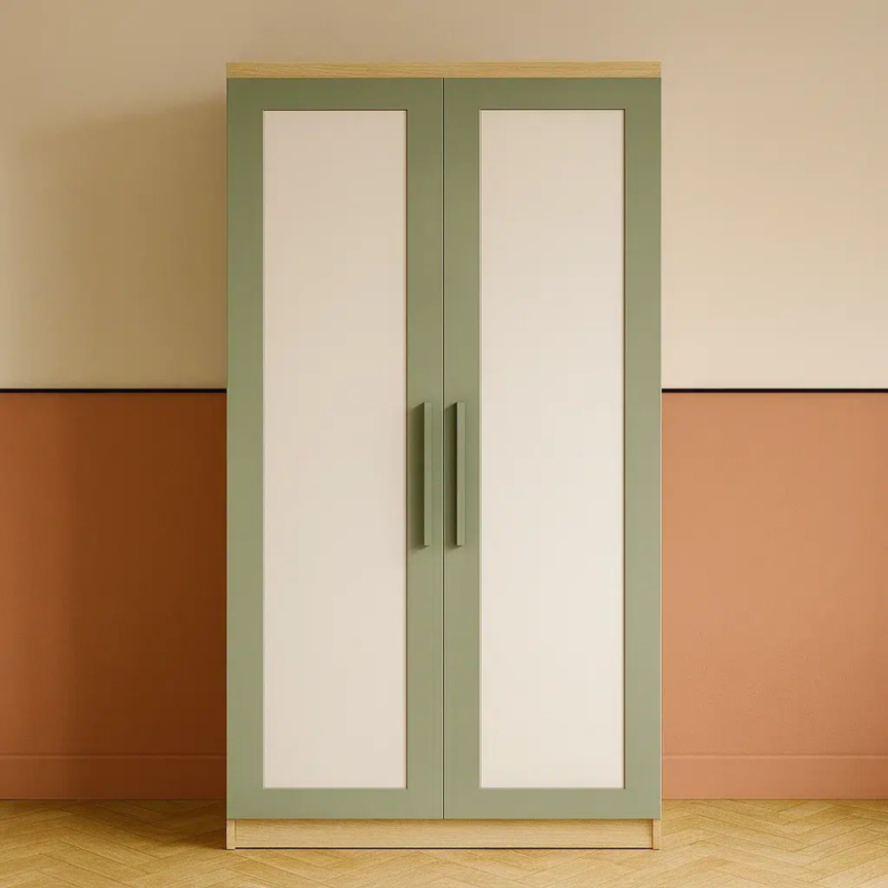 Bahoo Morten 2-Door Classic Wooden Wardrobe with hanging rail and shelves for organized bedroom storage.