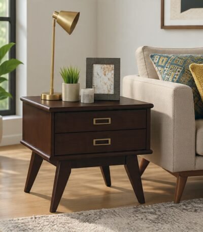Napa Contemporary Two-Drawer Rectangle Side Table by Bahoo Interior UAE - Modern wooden bedside furniture