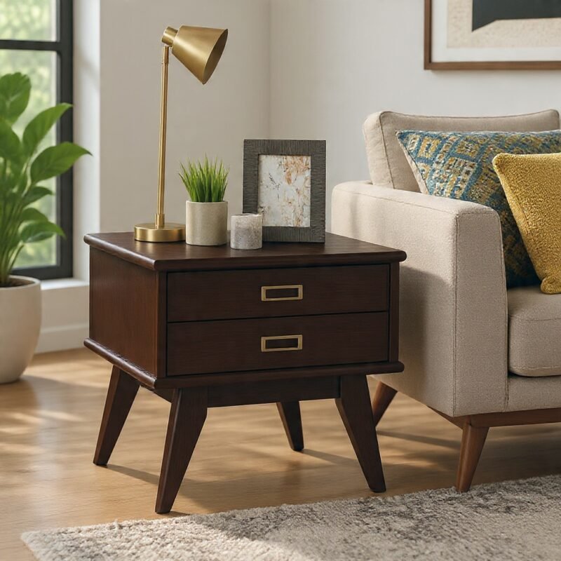 Napa Contemporary Two-Drawer Rectangle Side Table by Bahoo Interior UAE - Modern wooden bedside furniture