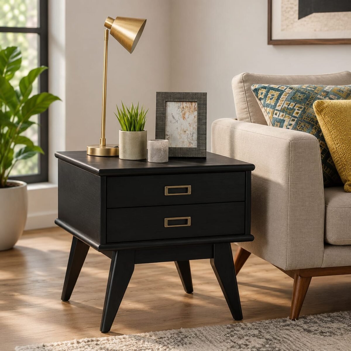 Napa Contemporary Two-Drawer Rectangle Side Table - Image 4