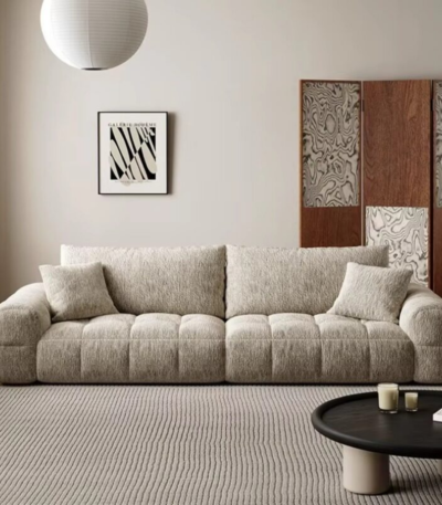 Noah luxury cream bouclé 2 seater sofa with plush cushions by Bahoo Interior UAE