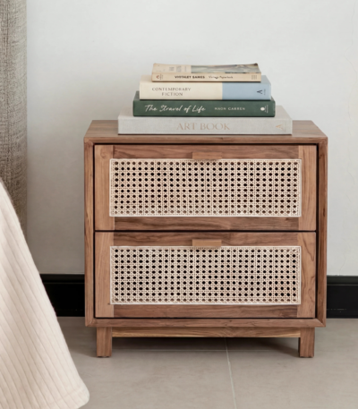 Bahoo Norell Natural Oak Rattan Kids Bedside Table