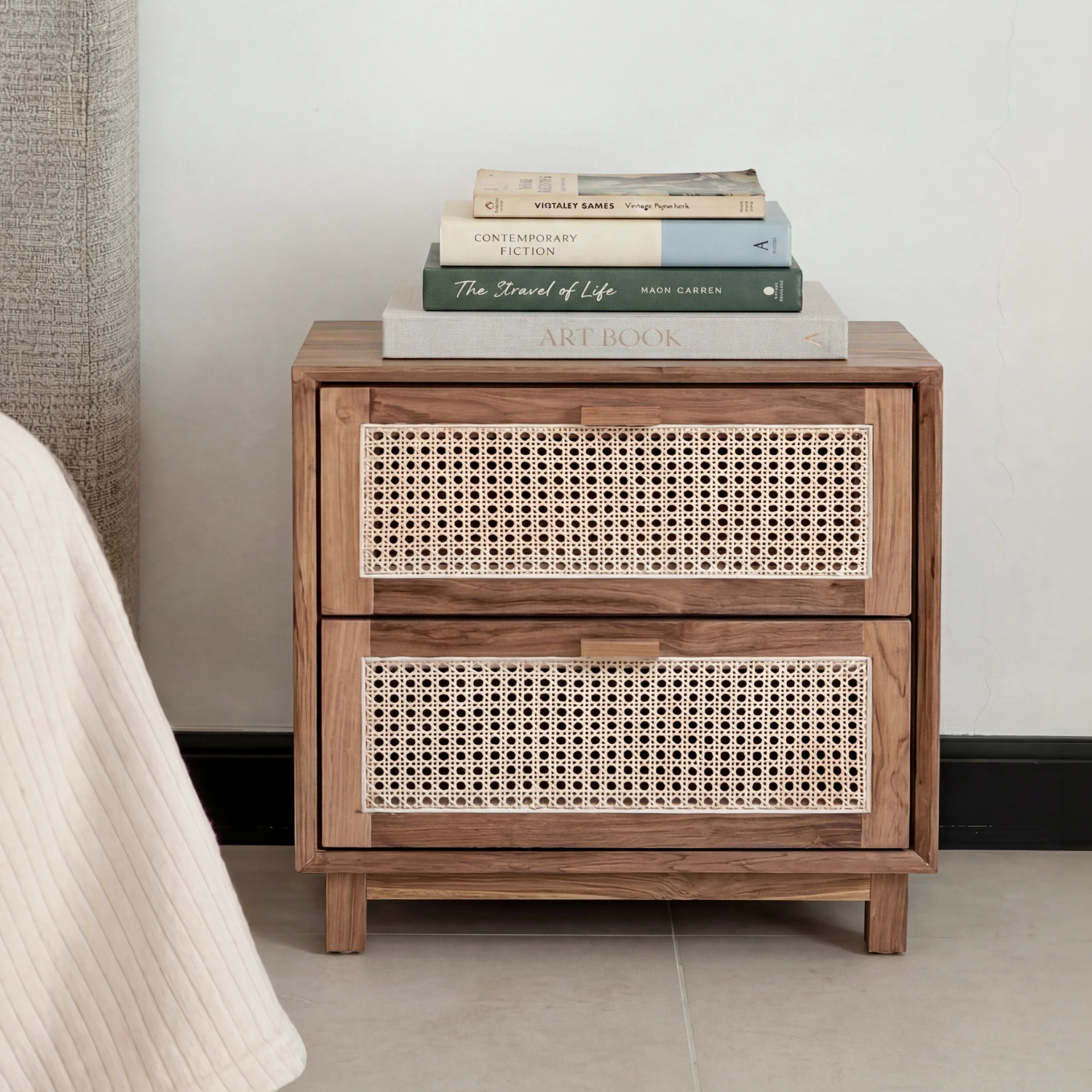 Norell Natural Oak Rattan Kids Bedside Table Bahoo Norell Natural Oak Rattan Kids Bedside Table